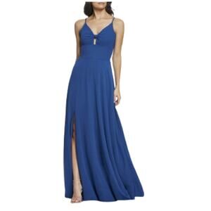 Dress The Population Blue Cambria Knot Tie Bodice Formal Evening Dress Large NEW